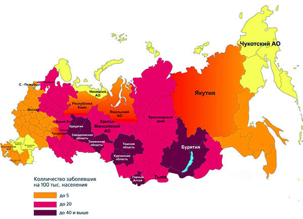 Peta pengedaran ensefalitis bawaan kutu di Rusia
